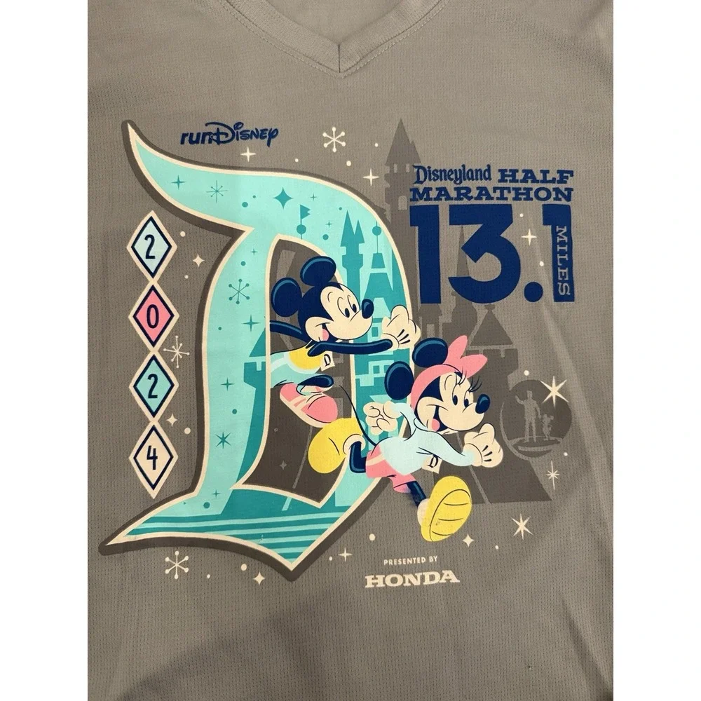 2024 Disney Disneyland Half Marathon RunDisney L/S Grey V Shirt XL Mickey Minnie
